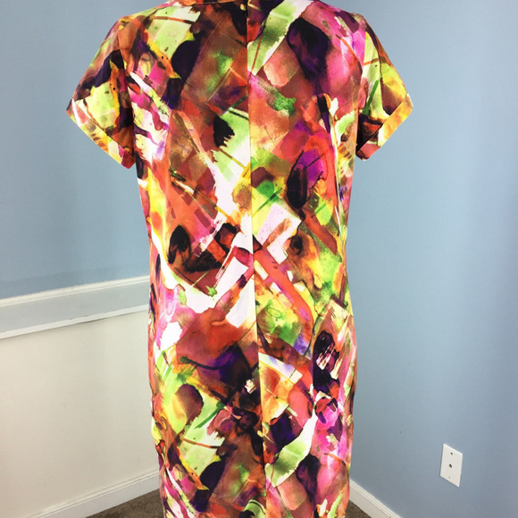 Andrew Marc S 6 Multi Color print Shift dress Cap - Picture 2 of 4